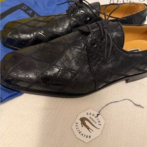 David Eden Genuine Alligator Ostrich Patchwork Shoes Black Men’s 10 Italy